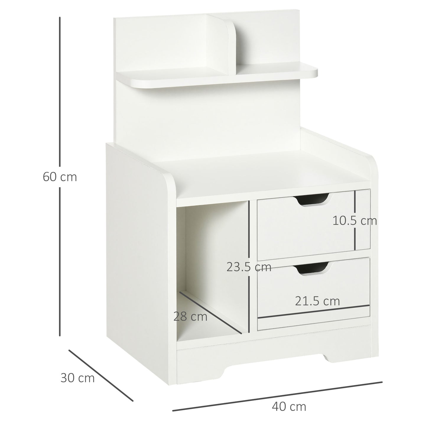 Bedside Table, Small Bedside Cabinet with 2 Drawers and Storage Shelves, Modern Nightstand for Bedroom, White
