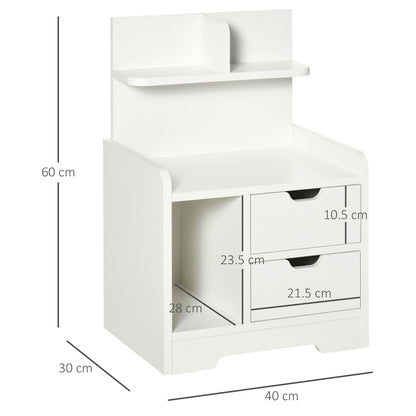 Bedside Table, Small Bedside Cabinet with 2 Drawers and Storage Shelves, Modern Nightstand for Bedroom, White