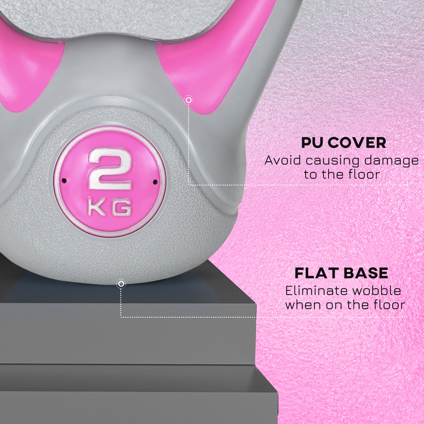 Kettlebell, 2kg Kettle Bells with Handle for Home Gym Weight Lifting and Strength Training, Pink and Grey