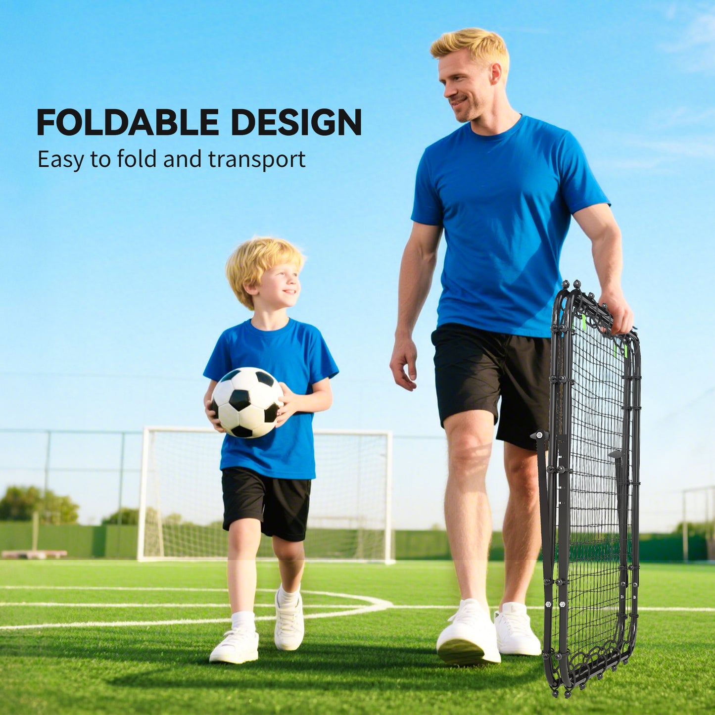 Double Sided Football Rebounder Net, Football Rebound Goal with Five Adjustable Angles, Black