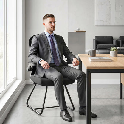 Reception Chair, Conference Meeting Office Chair with Flip-up Armrest, Mesh Backrest, Lumbar Support and Metal Base