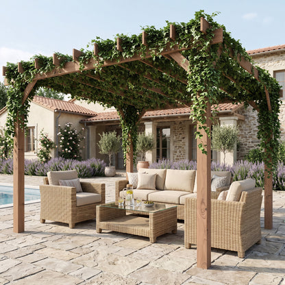 3 x 3 m Wooden Pergola Kit, Garden Pergola Gazebo Grape Trellis with Triangle Supports, Maple Wood-effect