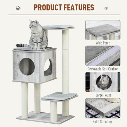 Cat Tree for Indoor Large Cats 113cm Kitten Tower Condo Jute Scratching Post Kitten Play House Activity Center Furniture