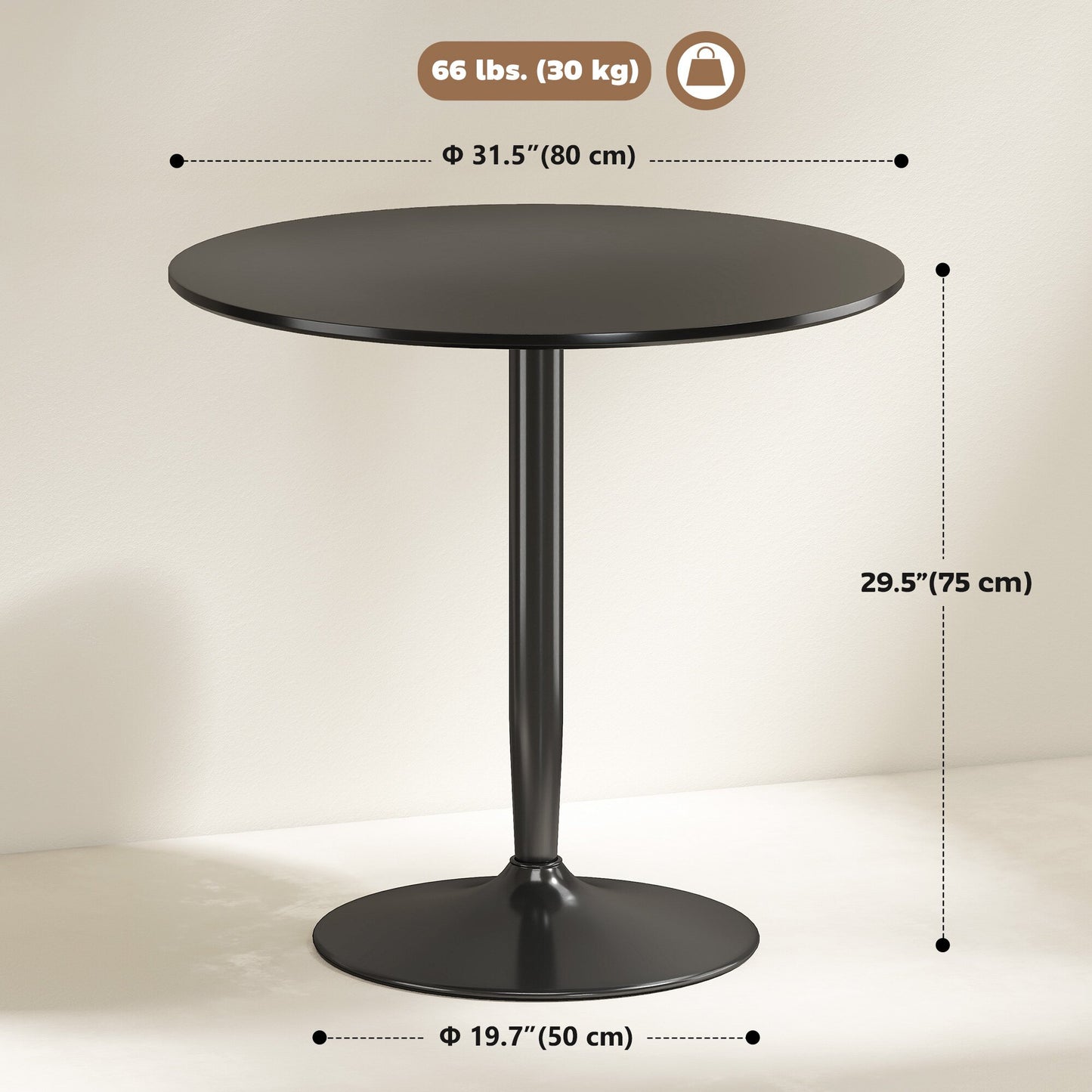 75H x Φ70cm Two-Person Minimalistic Dining Table - Black