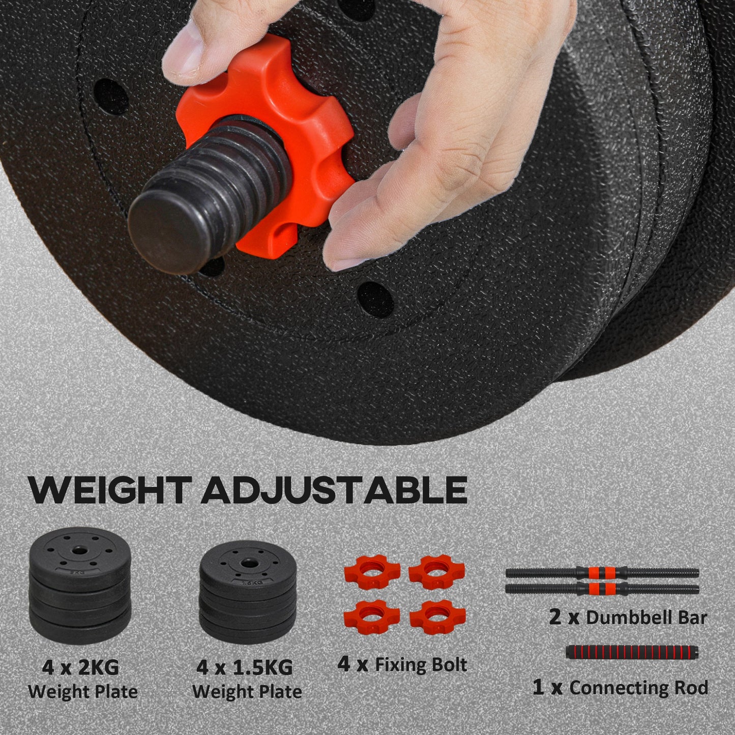 15kg 2 in 1 Adjustable Dumbbells Weight Set, Dumbbell Hand Weight Barbell for Weight Training, Black