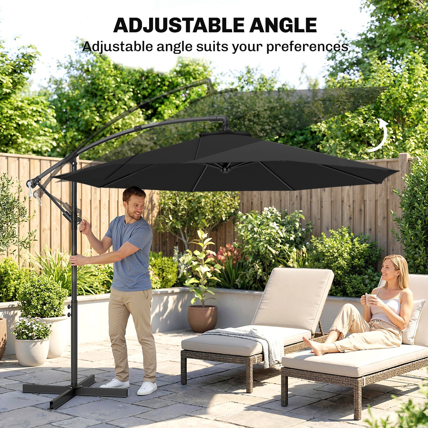 3m Overhanging Cantilever Parasol, with Cross Base - Black