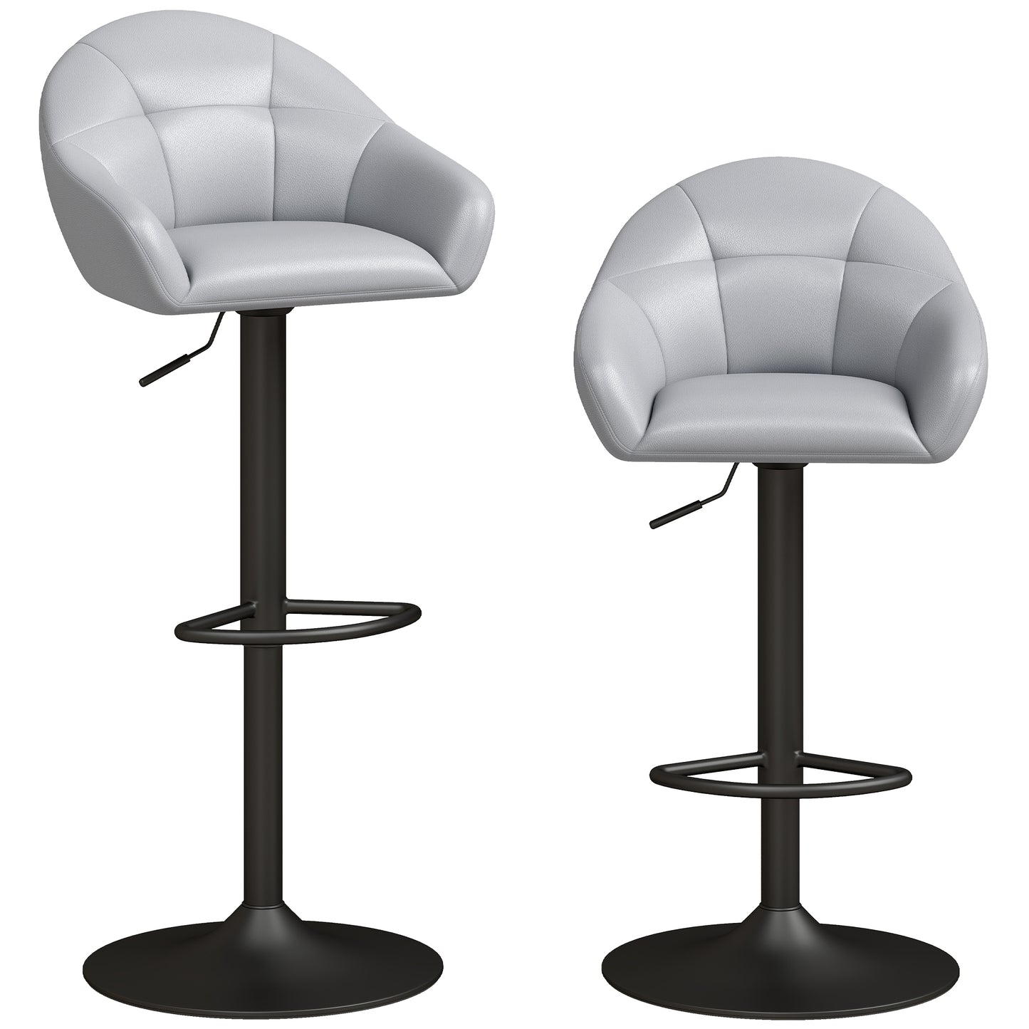 Bar Stools Adjustable Heights Breakfast Bar Stools Backrest Armrests Set of 2 with Rubber Ring Metal Base, Grey