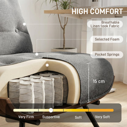 Accent Chair, Linen-look Fabric Reading Chair with Spring Cushion, Slatted Support, Steel Frame, Dark Grey