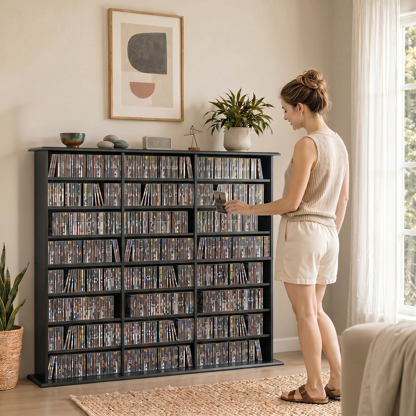 1032 CD/594 DVD Storage Unit, Blu-ray Media Storage Shelf with 24 Compartments and 18 Adjustable Shelves, Black