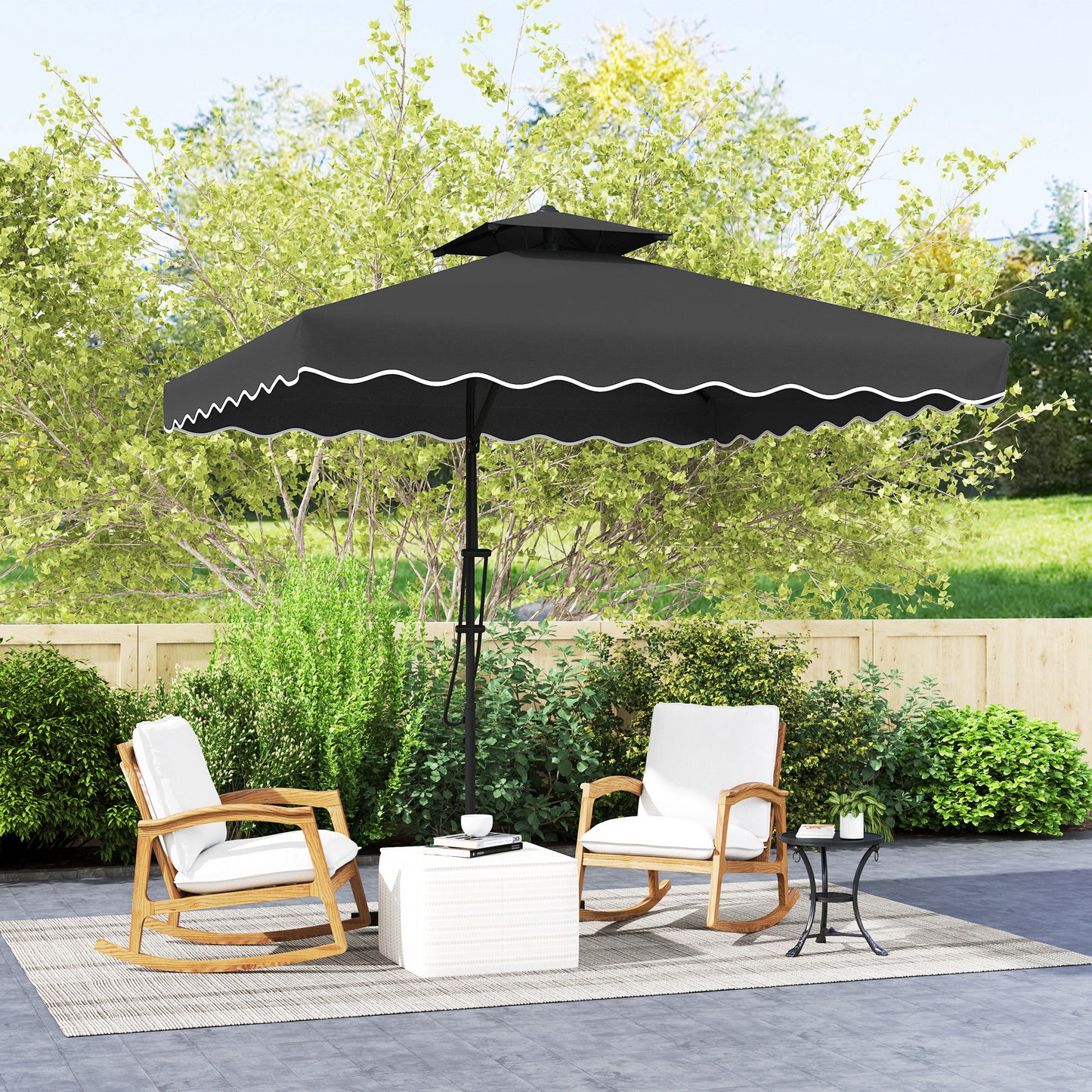2.5m Cantilever Parasol with Easy Lever, Square Double Top Garden Parasol Umbrella with Ruffles and Cross Base
