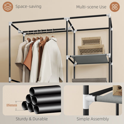 Fabric Wardrobe w/ Shelves Hanging Rail Foldable Wardrobe Light Grey