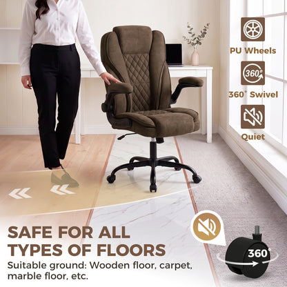 Office Chair, Ergonomic Desk Chair with Flip-up Armrest, Pocket Springs, Swivel Wheels, Adjustable Height, Brown