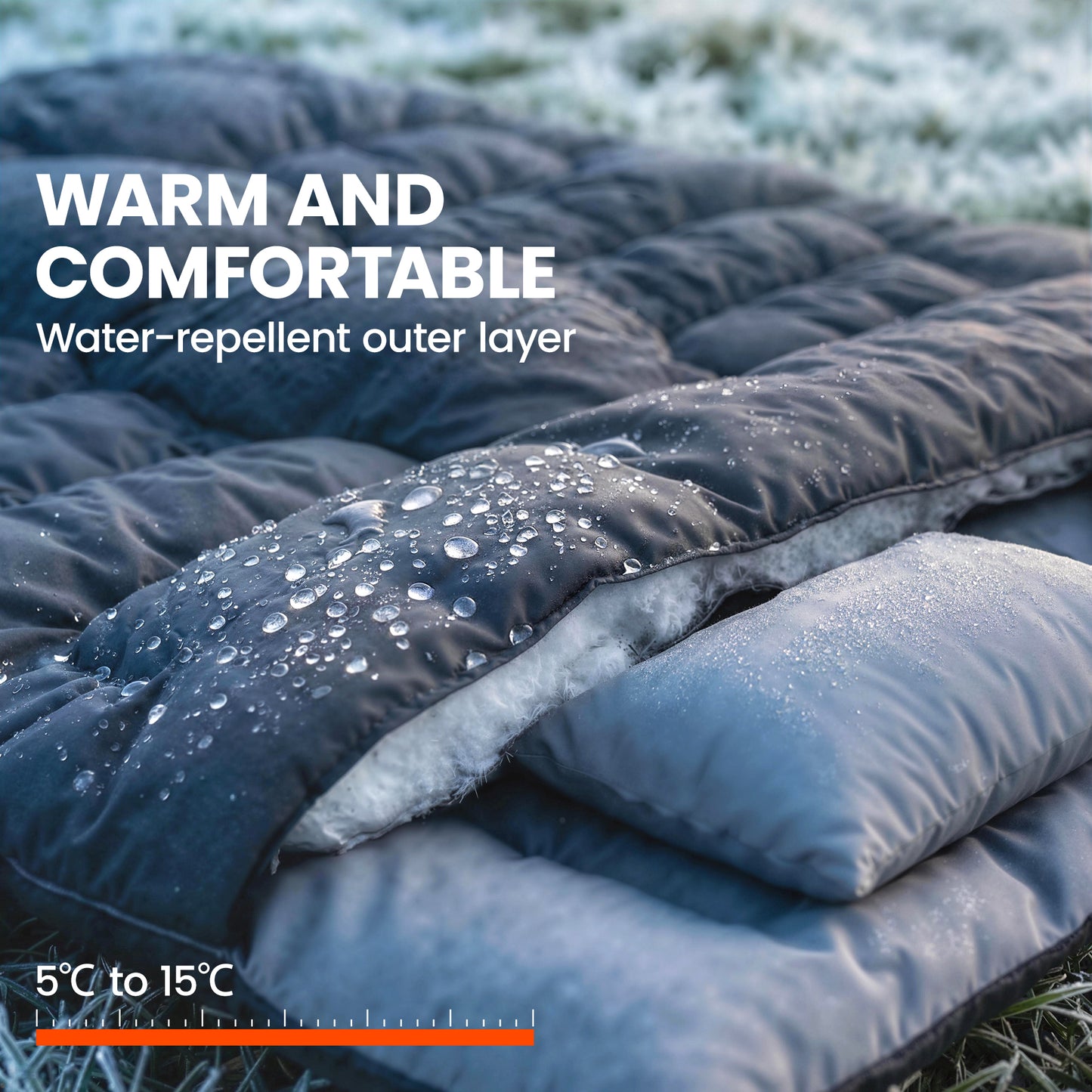 Double Sleeping Bag with 2 Pillows, 220 x 160 cm Extra-Large Sleeping Bag for Adults, Black
