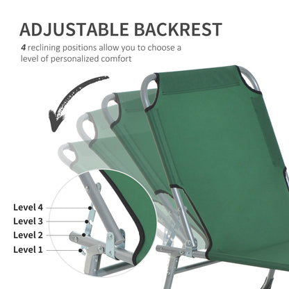 Reclining Sun Lounger Chair Folding Camping Bed with 4-Position Adjustable Backrest
