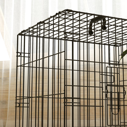 Foldable Dog Crate with Two Doors with Tray, Soft Cushion, for Extra Small Dogs, 60 x 45 x 50, Black