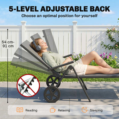 Five-Position Reclining Sun Lounger - Grey