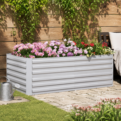 Raised Beds for Garden, Galvanised Steel Outdoor Planters with Multi-reinforced Rods, 180 x 90 x 59 cm, Light Grey