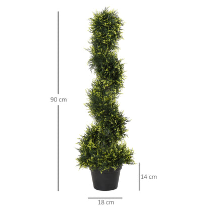 90cm/3FT Artificial Trees, Spiral Topiary Trees w/ Pot Set Of 2, Fake Indoor Greenery Plant Home Office Garden Decor Green
