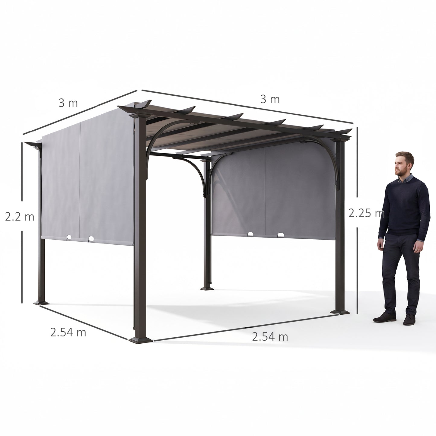 3 x 3(m) Outdoor Pergola, Garden Pergola Gazebo with Adjustable Canopy, Grey