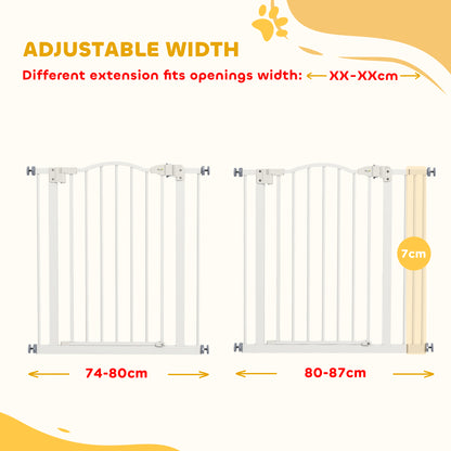 Metal 74-87cm Adjustable Pet Gate Safety Barrier w/ Auto-Close Door White