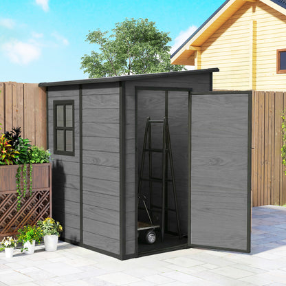4'x5' Garden Storage Shed, Lean to Shed, Lockable Garden Shed with Window, Vent and Plastic Roof, Wood-Effect