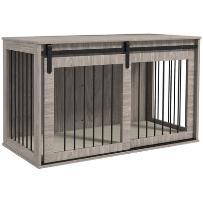 46.46'' Dog Crate Furniture with Removable Cushion & Security Latch for Extra Large Dogs - Walnut Brown