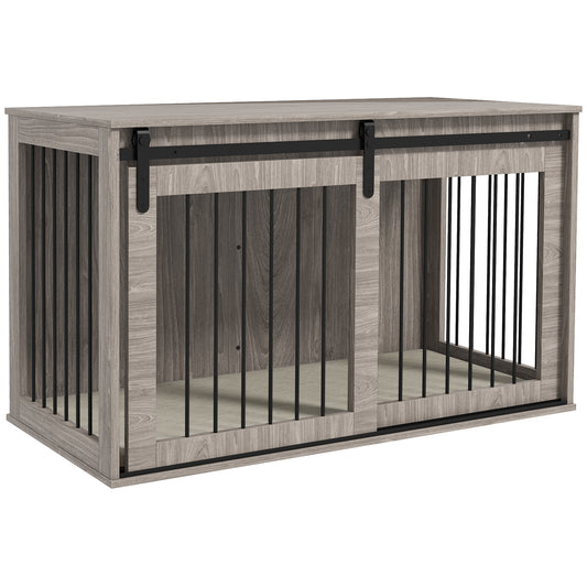 46.46'' Dog Crate Furniture with Removable Cushion & Security Latch for Extra Large Dogs - Walnut Brown