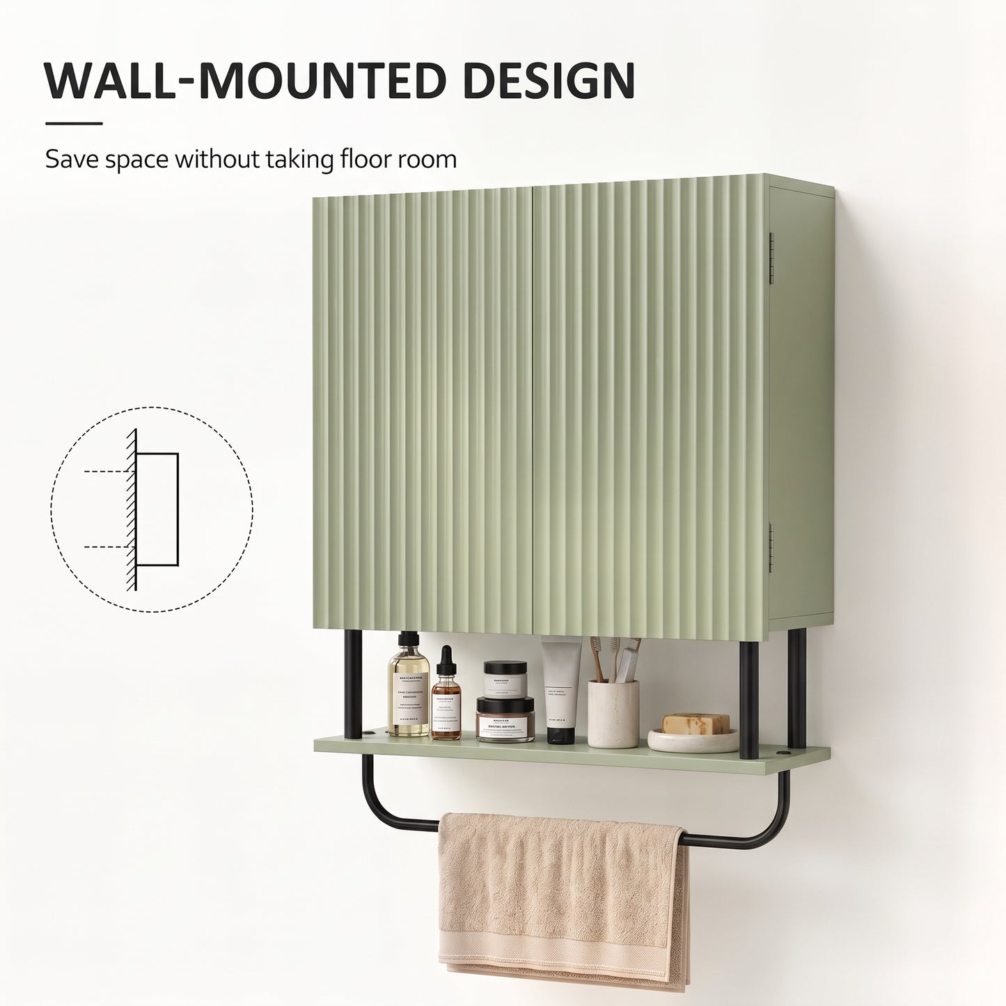 Bathroom Wall Cabinet Modern Space Saver Wall Mounted Cabinet Doors Storage Green