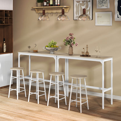 3 Piece Bar Table Set with 2 Stools, Industrial Bar Table and Stool, Dining Table and Chair, Oak