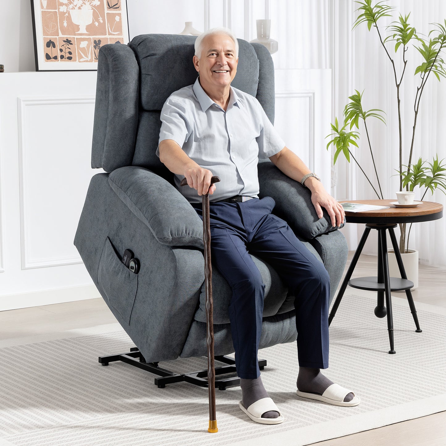 Power Lift Recliner Chair with Vibration Massage, Lift Chair for Elderly with Footrest, Remote, Side Pocket, Grey