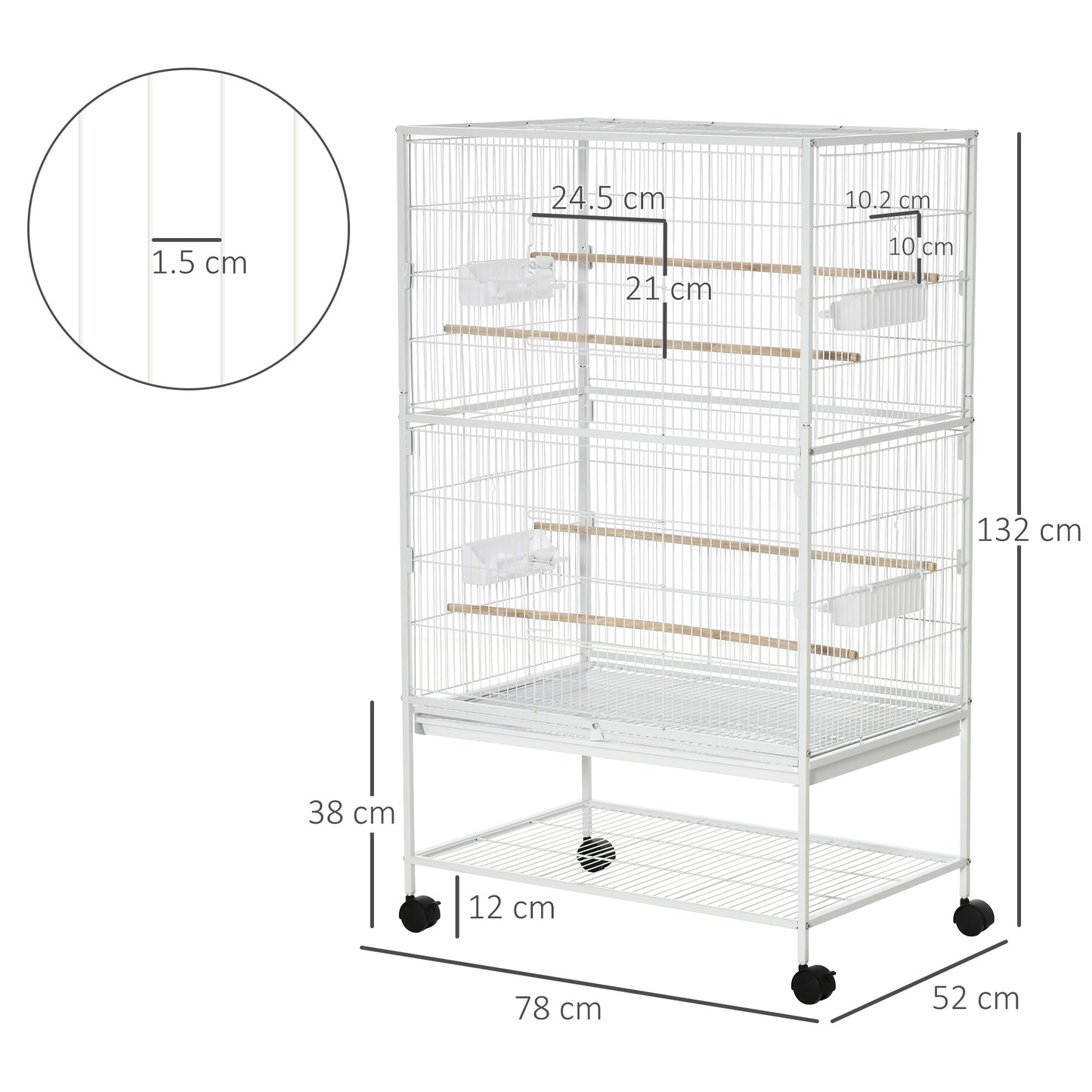 Large Bird Cage Budgie Cage for Finch Canaries Parakeet with Rolling Stand, Slide-out Tray, Storage Shelf, Food Containers