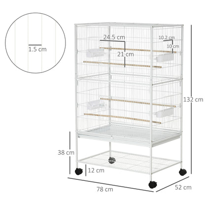 Large Bird Cage Budgie Cage for Finch Canaries Parakeet with Rolling Stand, Slide-out Tray, Storage Shelf, Food Containers