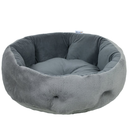 Cat Bed, Reversible Dog Pet Bed for Indoor Cats and Small Dogs, Round Bed with Supportive Bolster, Dark Grey