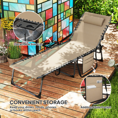 Five-Position Reclining Sun Lounger - Beige