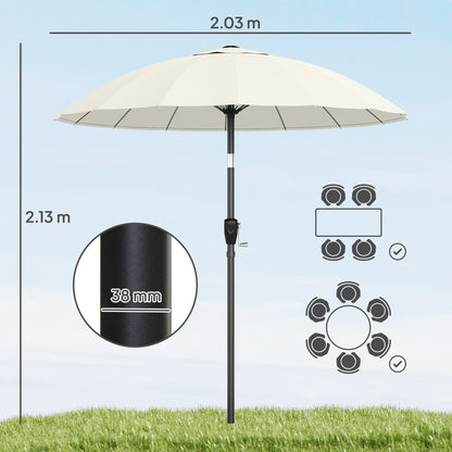 2 m Shanghai Garden Parasol Umbrella with 16 Fibreglass Ribs, Outdoor Parasol Sun Shade with Crank & Tilt, Cream White