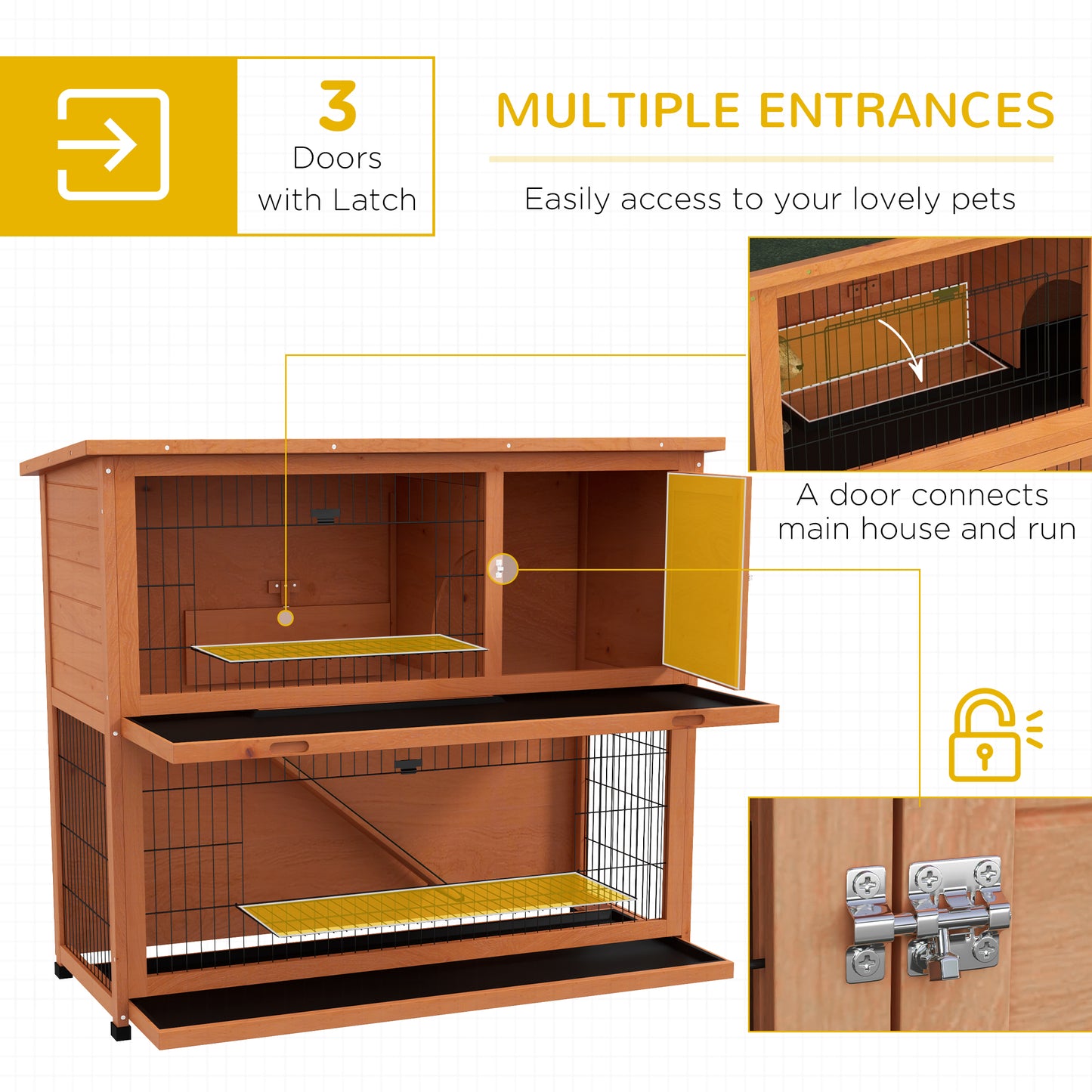Two-Tier Antiseptic Wood Rabbit Hutch, 102cm Guinea Pig Hutch with Run - Orange