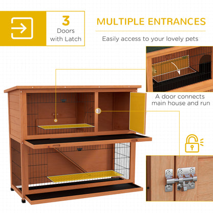 Two-Tier Antiseptic Wood Rabbit Hutch, 102cm Guinea Pig Hutch with Run - Orange