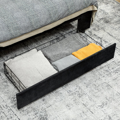 King Size Ottoman Bed Frame, with Front Drawer - Black