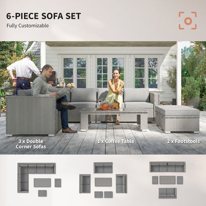 6 Pieces Outdoor PE Rattan Wicker Corner Sofa Set with 10cm Thick Padded Cushions