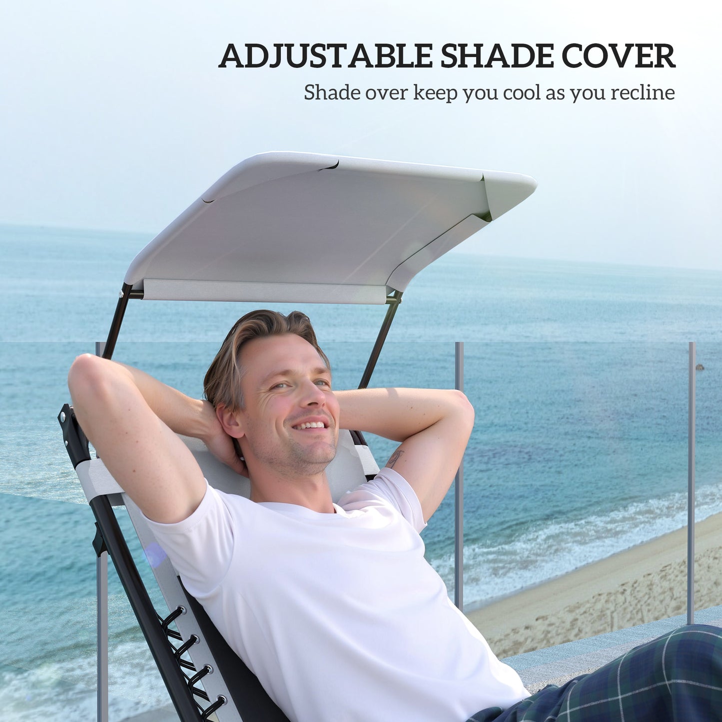 Zero Gravity Lounger Chair Set of 2, Folding Reclining Patio Chair with Shade Cover, Padded Seat, Cup Holder