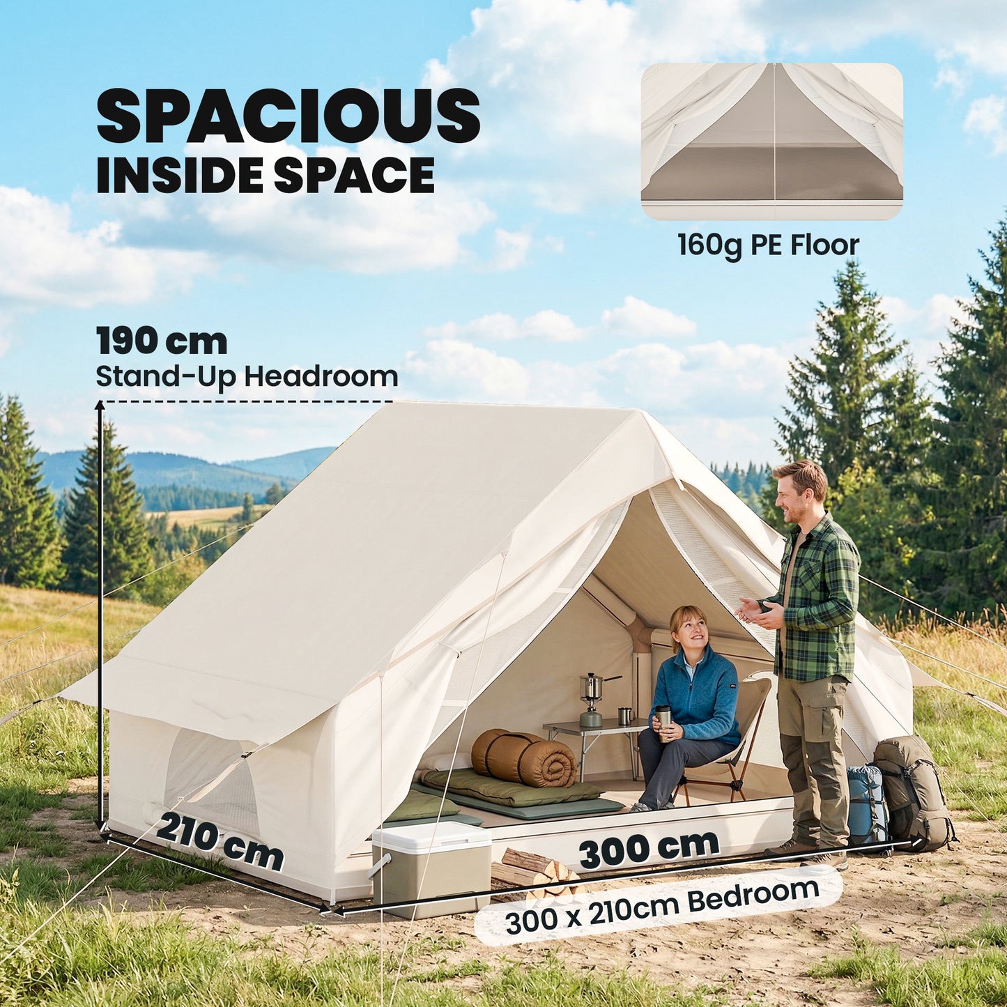 Inflatable Tent Waterproof for Camping Blow Up Tent with Pump Carry Bag for 2-4 Person, Beige
