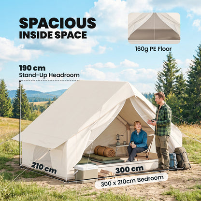 Inflatable Tent Waterproof for Camping Blow Up Tent with Pump Carry Bag for 2-4 Person, Beige