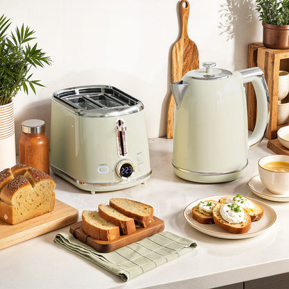 Polished Retro 40-100°C Kettle and Toaster Set - Grey