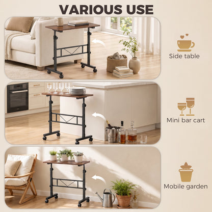 Overbed Table Adjustable Height Sofa Side Table with Wheels 80 x 40 cm Rustic Brown Black