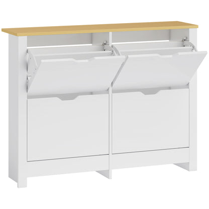 Slim Shoe Cabinet, Narrow Shoe Cupboard with 4 Flip Drawers, Adjustable Shelves for 16 Pairs of Shoes, White