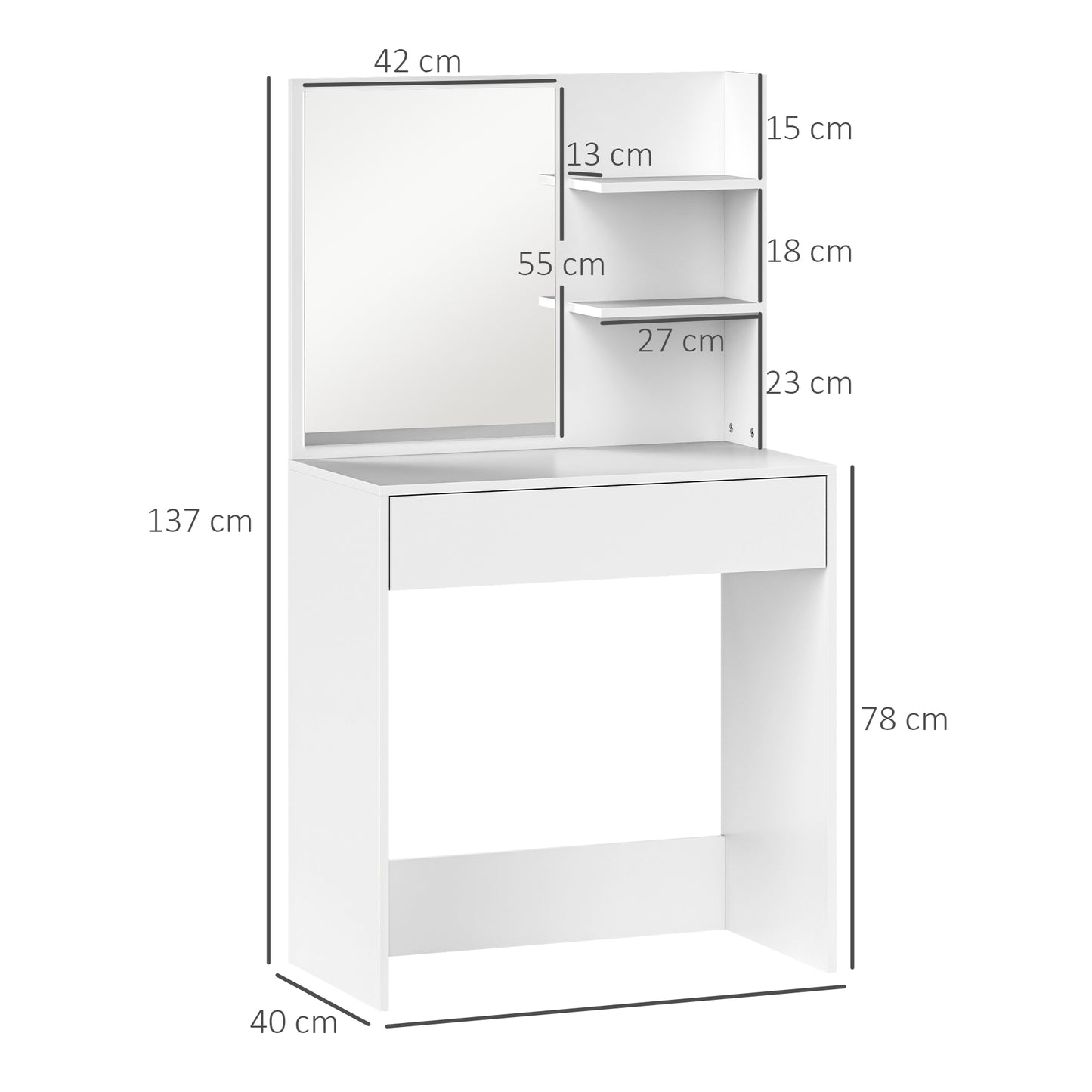 Dressing Table with Mirror and Storage - White