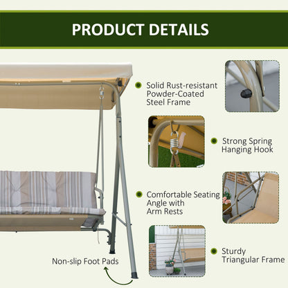 Three-Seater Garden Swing Seat - Light Brown