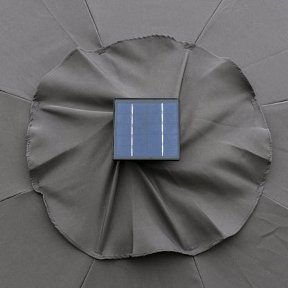2.7m Garden Parasol Sun Umbrella w/ LED Solar Light Angled Canopy Grey