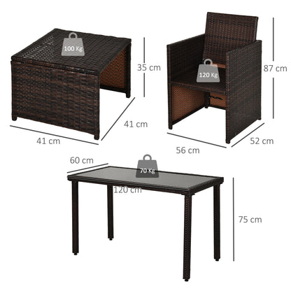 2 Seater Rattan Cube Garden Furniture Set, Rattan Dining Set with Cushions, Outdoor Dining Table and Chairs with 2 Armchairs