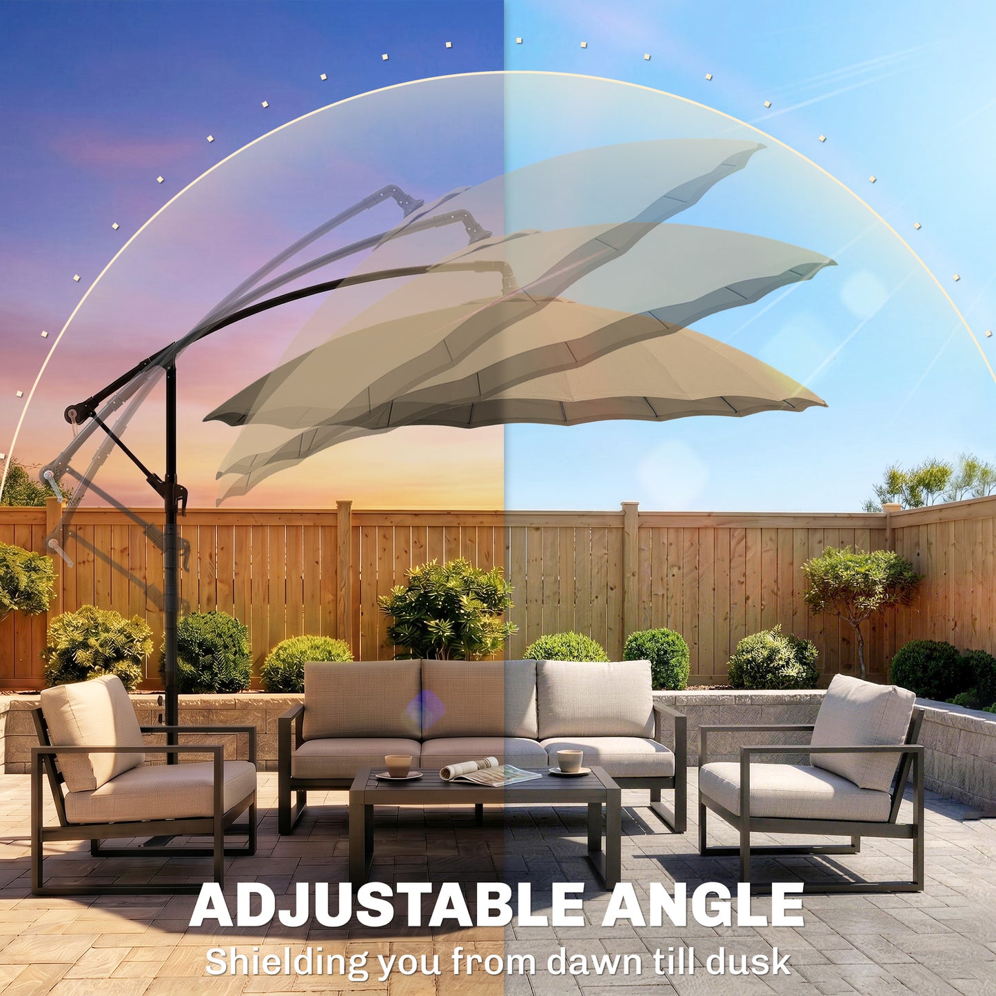 3(m) Cantilever Umbrella 18 Ribs & Vents Adjustable Angle for Patio Khaki